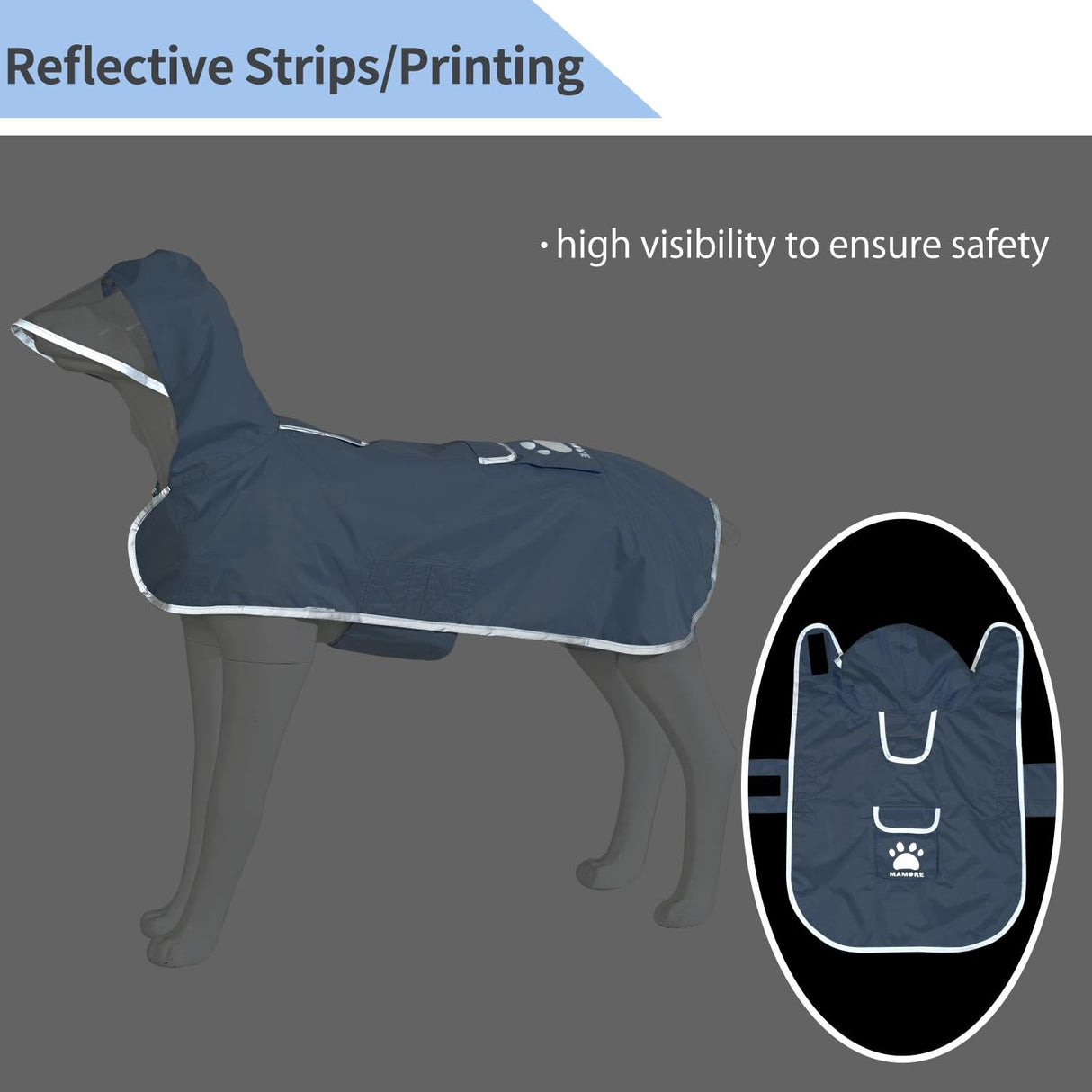 MAMORE Dog Raincoat Reversible,Waterproof Dog Rain Coat Hooded Slicker Poncho with Reflective Strip, Plaid Double Layer Rain Jacket for Small Medium Large Dogs (Light Blue, Large(22-37lb))
