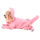 SMALLLEE_LUCKY_STORE Cute Raincoat for Small Dogs with Hood and Boots Detachable Tail Puppy Botton Down Rain Jacket Full Boby 4 Leg Jumpsuit Waterproof Lightweight Clothes,Pink,S
