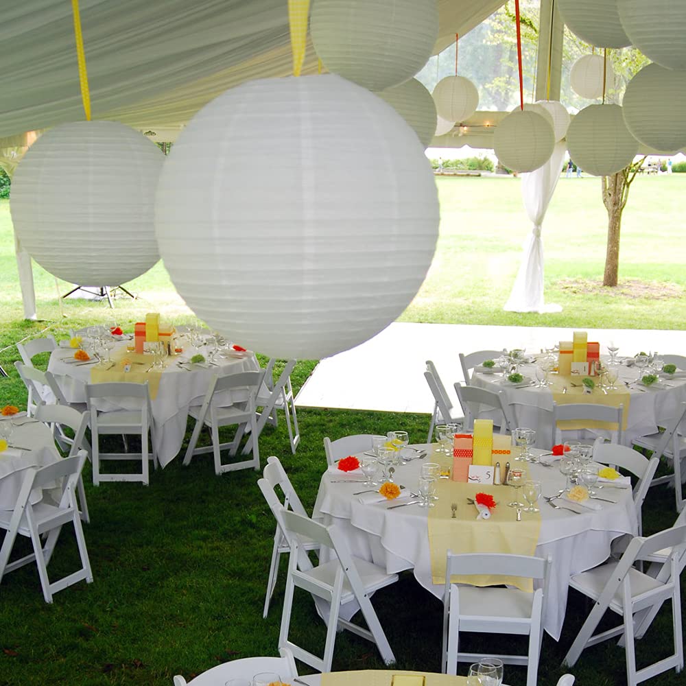 LIHAO 20pcs White Paper Lanterns Chinese Hanging Paper Lanterns Mix Size Decorative Party Lanterns for Wedding Birthday Halloween Party DIY, 4 Size