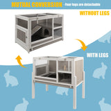 Ketive Guinea Pig Cages Indoor, Wooden Guinea Pig Cages with Stand, Rabbit Cage Hutch with Ramp and Hideout, Small Animals Cage Habitat with Not Leakage Pull Out Tray