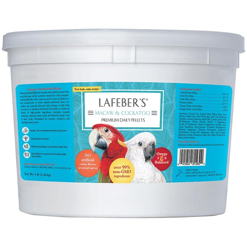 LAFEBER'S Premium Daily Diet Pellets Pet Bird Food, Made with Non-GMO and Human-Grade Ingredients, for Macaws and Cockatoos, 5 lb
