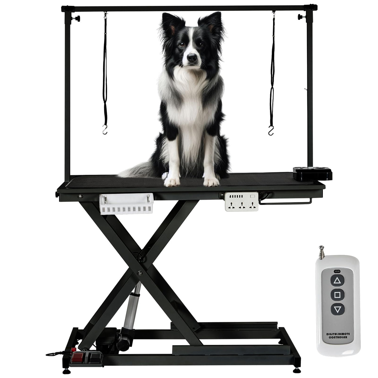 Electric Dog Grooming Table, 50 Inch Hydraulic Pet Grooming Table, Dog Grooming Station with Aluminium Overhead Arm, Anti Slip Tabletop, 6 USB Ports, 300 LBS Capacity