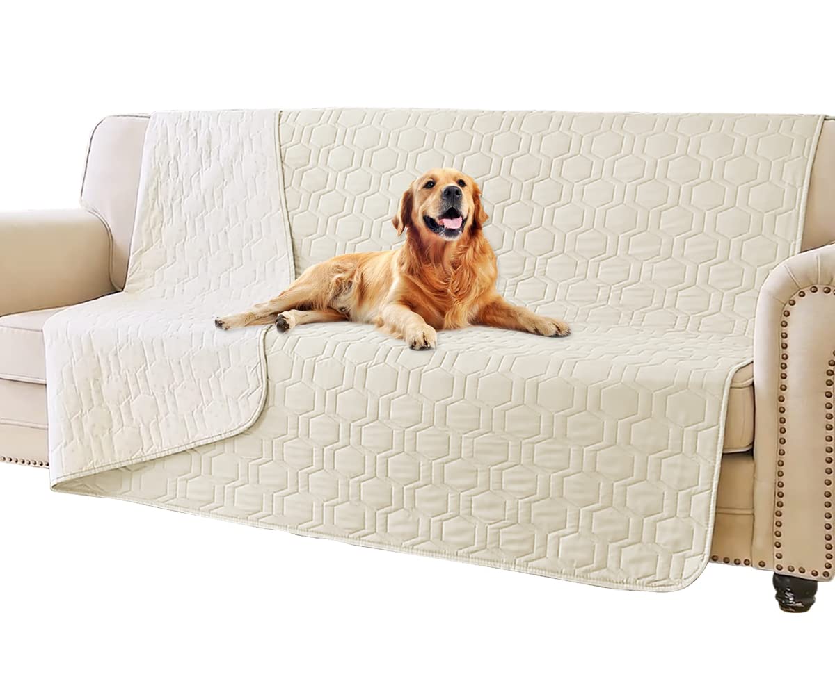 Tcksstex Waterproof and Anti-Slip Dog Bed Cover and Pet Blanket Sofa Pet Bed Mat ，car Incontinence Mattress Protectors Furniture Couch Cover for Most Cats Dogs, Pets（68x82- Ivory）
