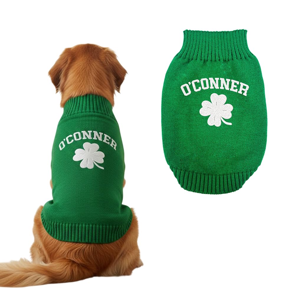 Grewear Personalized Dog Sweater, Custom Knit Sweater with Clover Embroidery, St. Patrick's Day Design for Dogs, Ideal Gift for Dog Owners, Pet Apparel Gift#1
