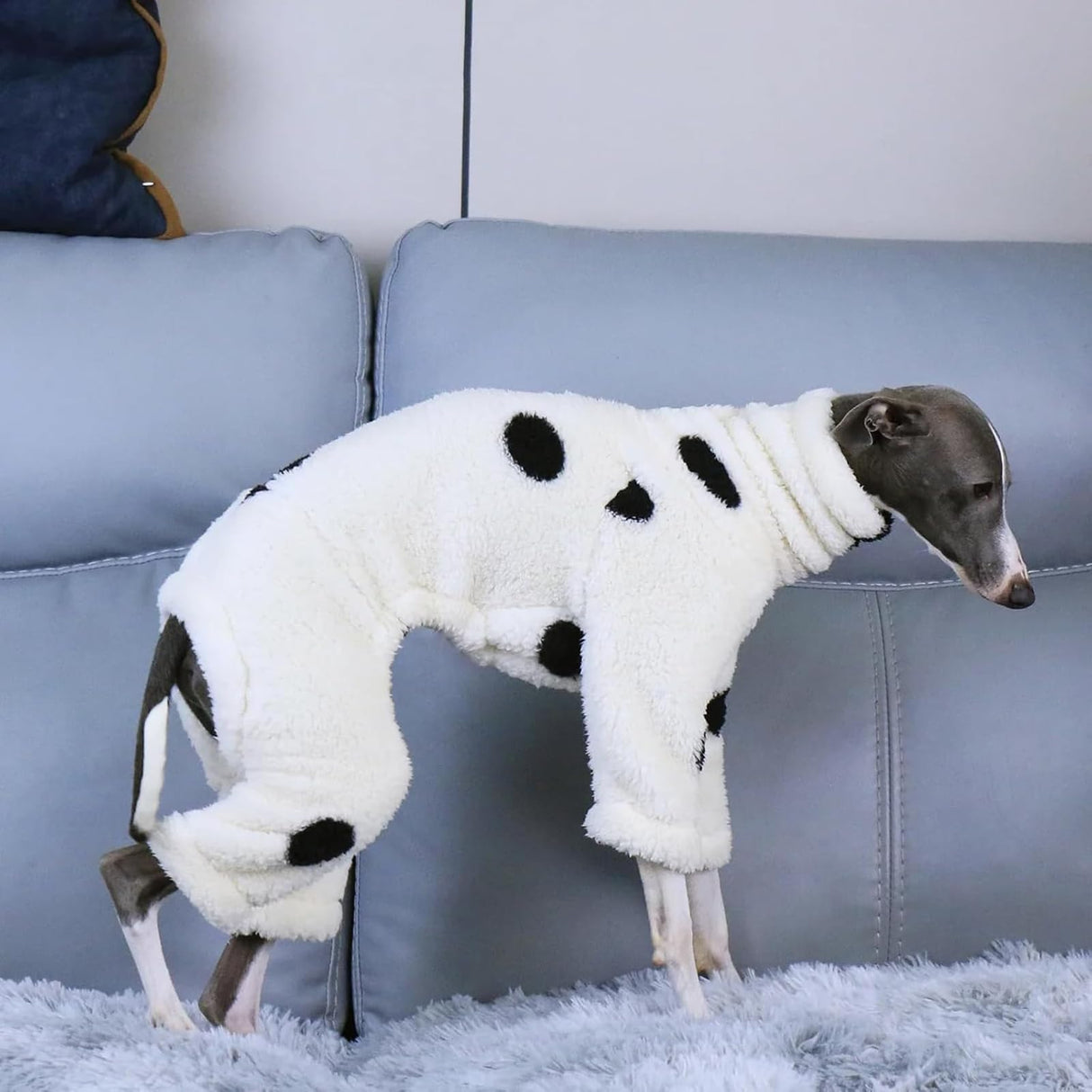Winter Dog Onesie for Italian Greyhound,Warm Fleece Dog Jumpsuit Pajamas Long Sleeves Pet Pullover Sweater Whippet Outfit for Small Medium Large Dogs Cold Weather Coat (White, M)