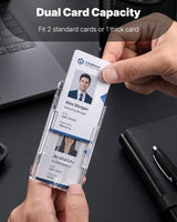 2 Pack Vertical 2-Card Badge Holder with Thumb Slot Hard Transparent PC Case Protector for Office School IDs Credit Cards Driver’s Licenses and Passes