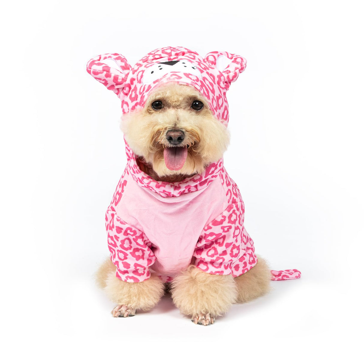DELIFUR Dog Leopard Print Costume - Adorable Dog Halloween Hoodies for Small Medium Pet Cute Animal Clothes Cosplay Sweatshirt Pink (Leopard Print, Medium)