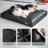 SOMAHE Dog Bed Medium Size Dog Orthopedic Beds for Small Dogs with Removable Washable PU Leather Cover Waterproof Black 35.4×27.5×4inch