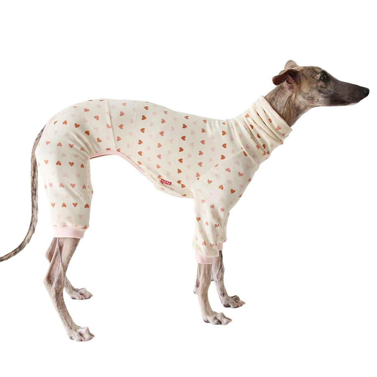 HDKUW Italian Greyhound Sweater, Turtleneck Dogs Outfit Fleece Onesie Clothes,Warm Plush Winter Dog Christmas Pajamas for Afghan Hound Whippet Borzoi Saluki Yellow Pink Heart M