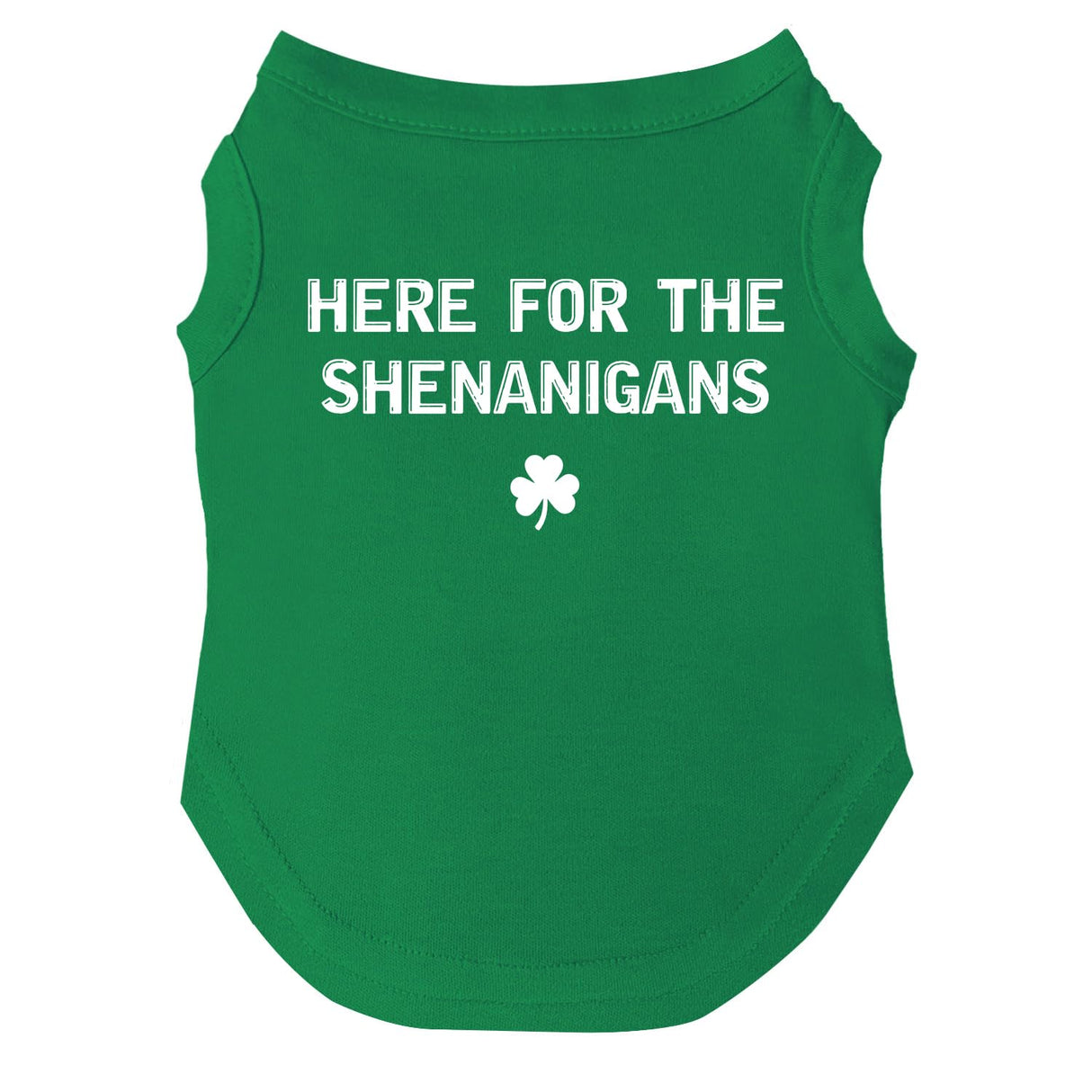 Here for The Shenanigans Dog Tee Shirt | Sleeveless Breeds | St.Patrick's Day | Lucky | Shamrock | Irish Holiday |Green, 2X-Large 1554