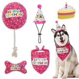 BINGPET Dog Birthday Bandana Set with Cake and Balloon,Dog Birthday Party Supplies for Boys and Girls,Puppy Chew Toys Gift for Large and Extra Large Dogs Pets - Pink