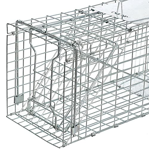 Humane Cat Trap for Stray Cats 24"x8"x7" Live Animal Trap Live Traps for Cats Racoon Possum Rabbit Squirrel Mouse Small Animal Trap Outdoor Indoor Collapsible Steel Humane Release Animal Cage
