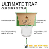 Best Bee Brothers Ultimate Carpenter Bee Trap for Outside with Large, Clear External Receptacle, Internal Bee Vault & Spring-Loaded Door, 5.75" L x 6" W x 4.5" H