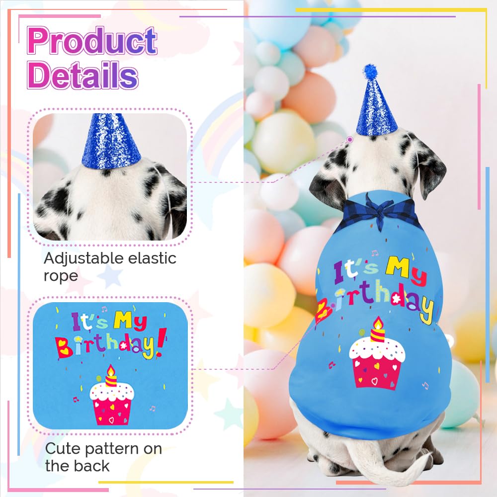 GreenJoy Dog Birthday Party Outfit Decoration Set Supplies - Birthday Bandana, Sweater & Party Hat Gift for Small, Medium & Extra Large Dogs Girl and Boy (Small, Birthday Blue)