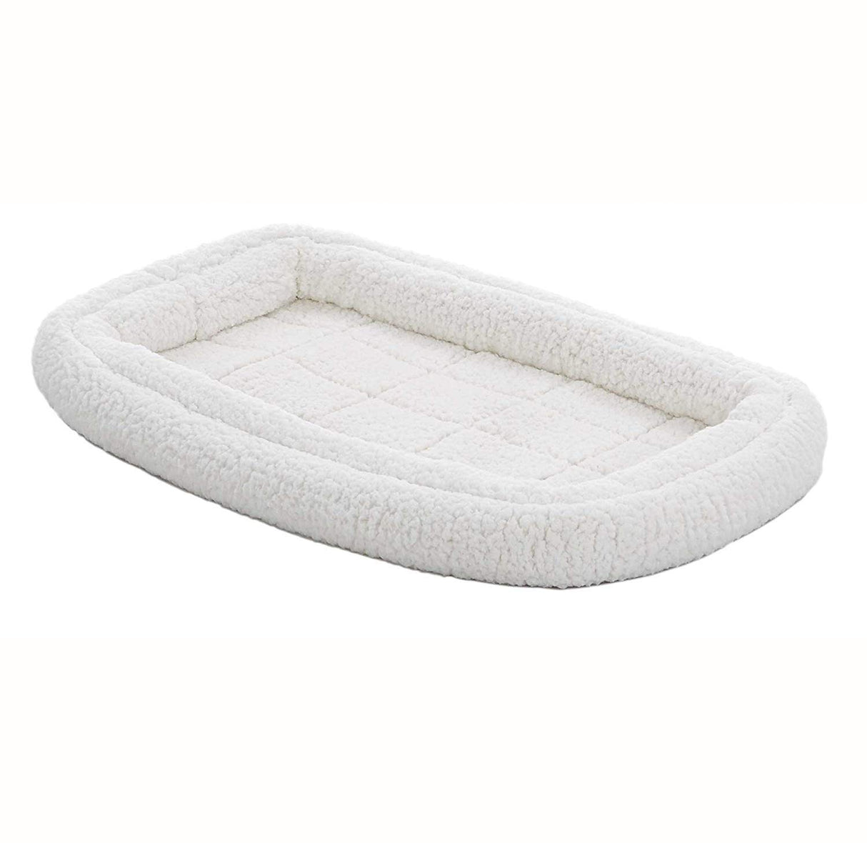 MidWest Homes for Pets XL QuietTime Double Bolster Pet Bed, White Plush 48-Inch Crate Mat with Stacked Bolsters, Machine Washable, Secure Fit with Elastic Straps