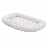 MidWest Homes for Pets XL QuietTime Double Bolster Pet Bed, White Plush 48-Inch Crate Mat with Stacked Bolsters, Machine Washable, Secure Fit with Elastic Straps