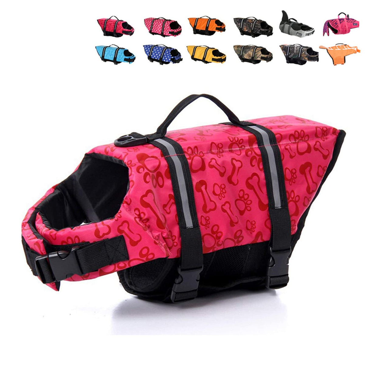 HAOCOO Dog Life Jacket Vest Saver Safety Swimsuit Preserver with Reflective Stripes/Adjustable Belt Dogs?Pink Bone,XL