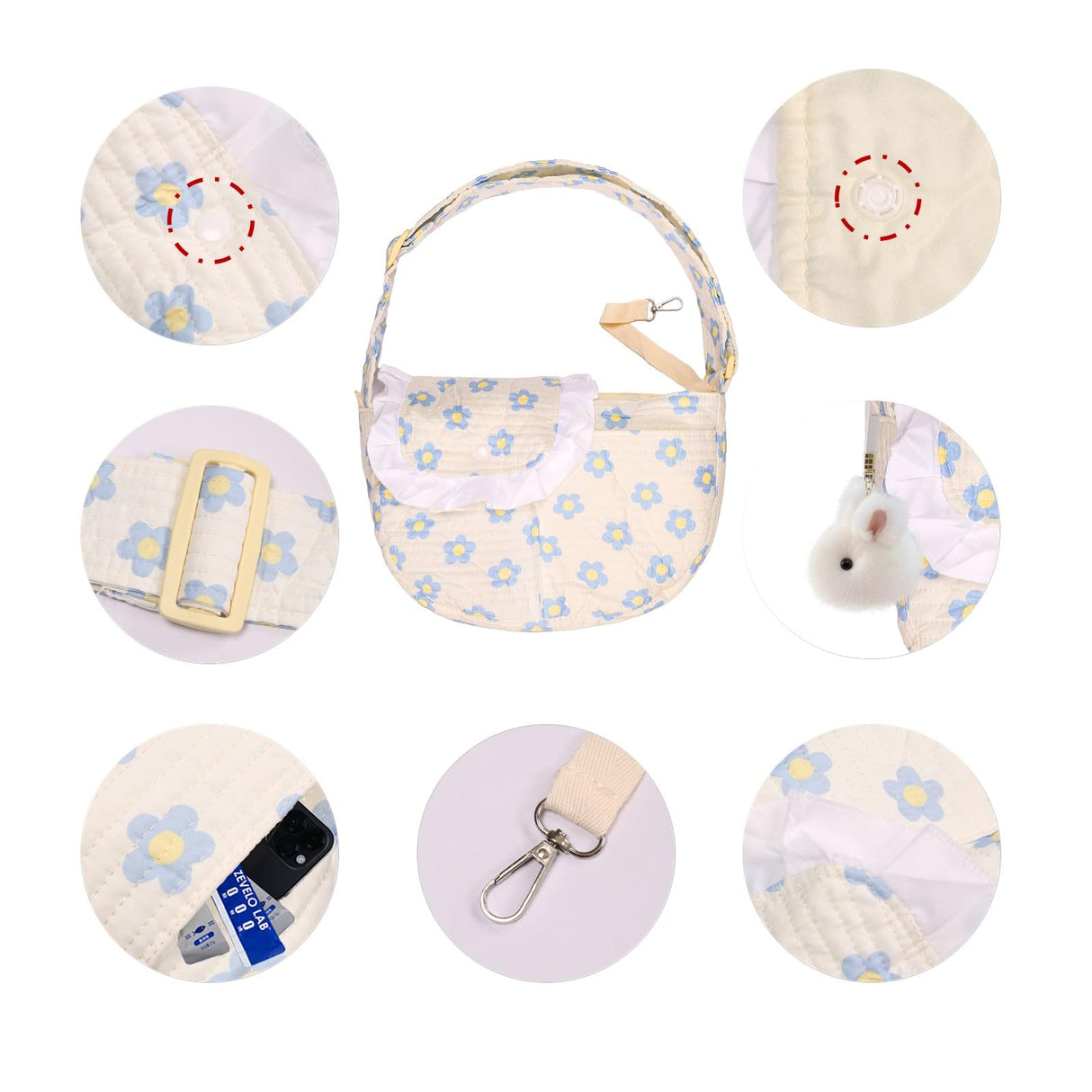 Floral Print Pet Carrier Bag for Small Dogs and Cats, Carry 5-15 Lbs Pet Purse, Hands-Free Design Pet Bags(Blue Floral, Small)