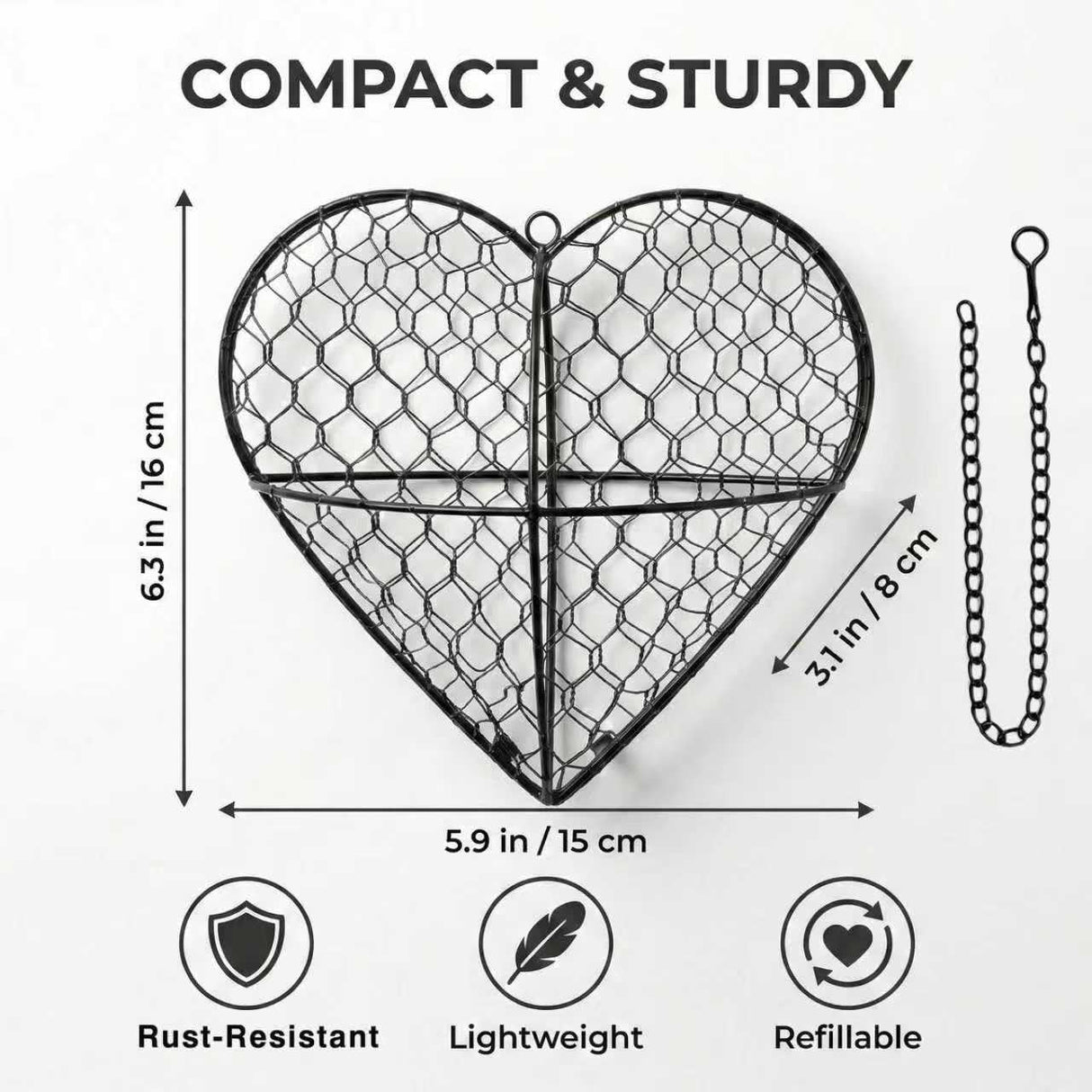 Esamar Handmade Alpaca Fiber Bird Nesting Heart - Refillable Bird Nesting Material Holder & Garden Decor - Alpaca Wool for Bird Nesting Dispenser & Nesting Material for Wild Birds Station (Black)