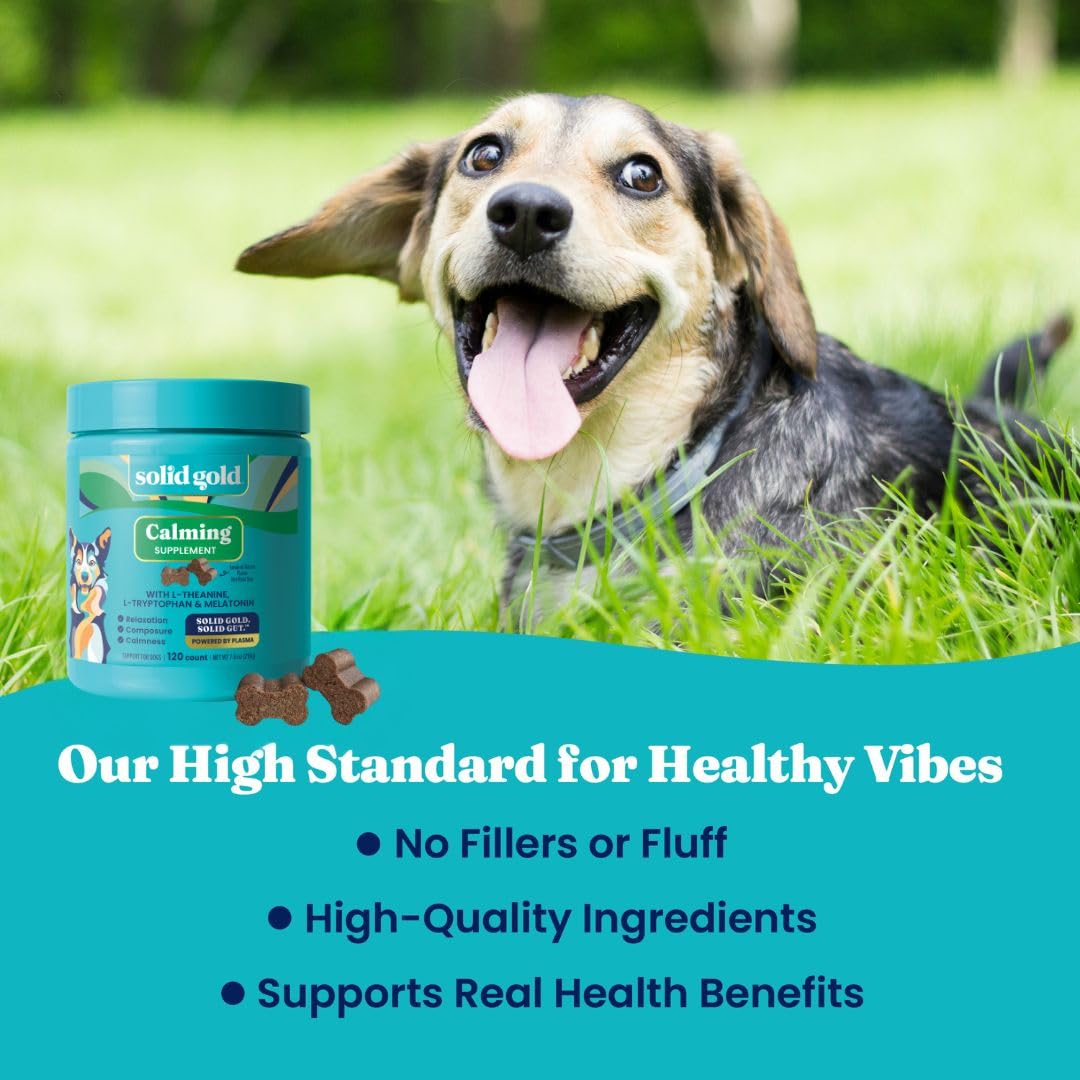Solid Gold Calming Chews for Dogs - Dog Calming Chews w/Melatonin for Separation, Stress & Hyperactivity Relief - Supports Relaxation for Travel, Fireworks & Storms - All Ages & Sizes - Bacon 120ct