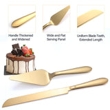 Cake Cutting Set for Wedding, Elegant Cake Knife and Server Set with Thickened Stainless Steel Rounded Edges, Cake Cutter Pie Spatula for Birthday Anniversary, 2 Pcs, Gold