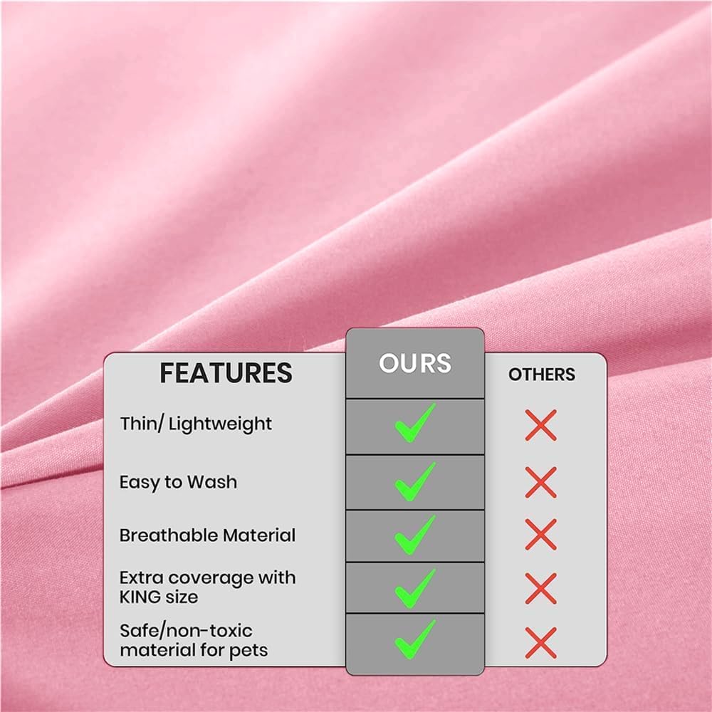 DUJUIKE Waterproof Bed Cover for Dog and Cats,Pet Hair Resistant Bed Sheet Cover, Protective Bed Liner Cover with 100% Waterproof Breathable Thin Fabric (Pink, Super King 90 * 118 inch)