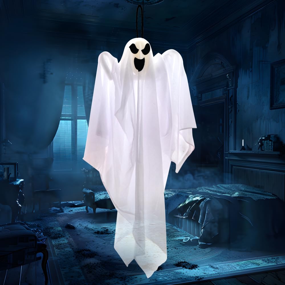 JOYIN 27.5" Halloween Ghosts Decorations Outdoor, Halloween Hanging Ghost Decor, Flying White Ghosts for Tree Front Yard Patio Lawn Garden, Haunted House Prop, Party Décor Outside