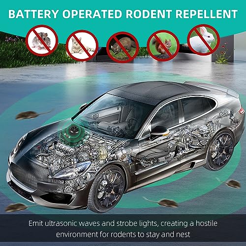 2 Pack Rodent Repellent Ultrasonic Under Hood, Mouse Repellent with Ultrasonic and Strobe Light Keep Mouse Rodents Squirrel Rat Mice Out of Car Engine Truck RV,Rodent Deterrent for Vehicle Protection