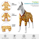 LovinPet Dog PJS Onesies for Giant Dogs, Post Surgery Shirt Dog, UV Protection, Yellow Hamburger Print, Lightweight Pullover Pet Pajamas, Pitbull Onesie, Pajamas for Pitbulls, Onesies for Dogs,2XL