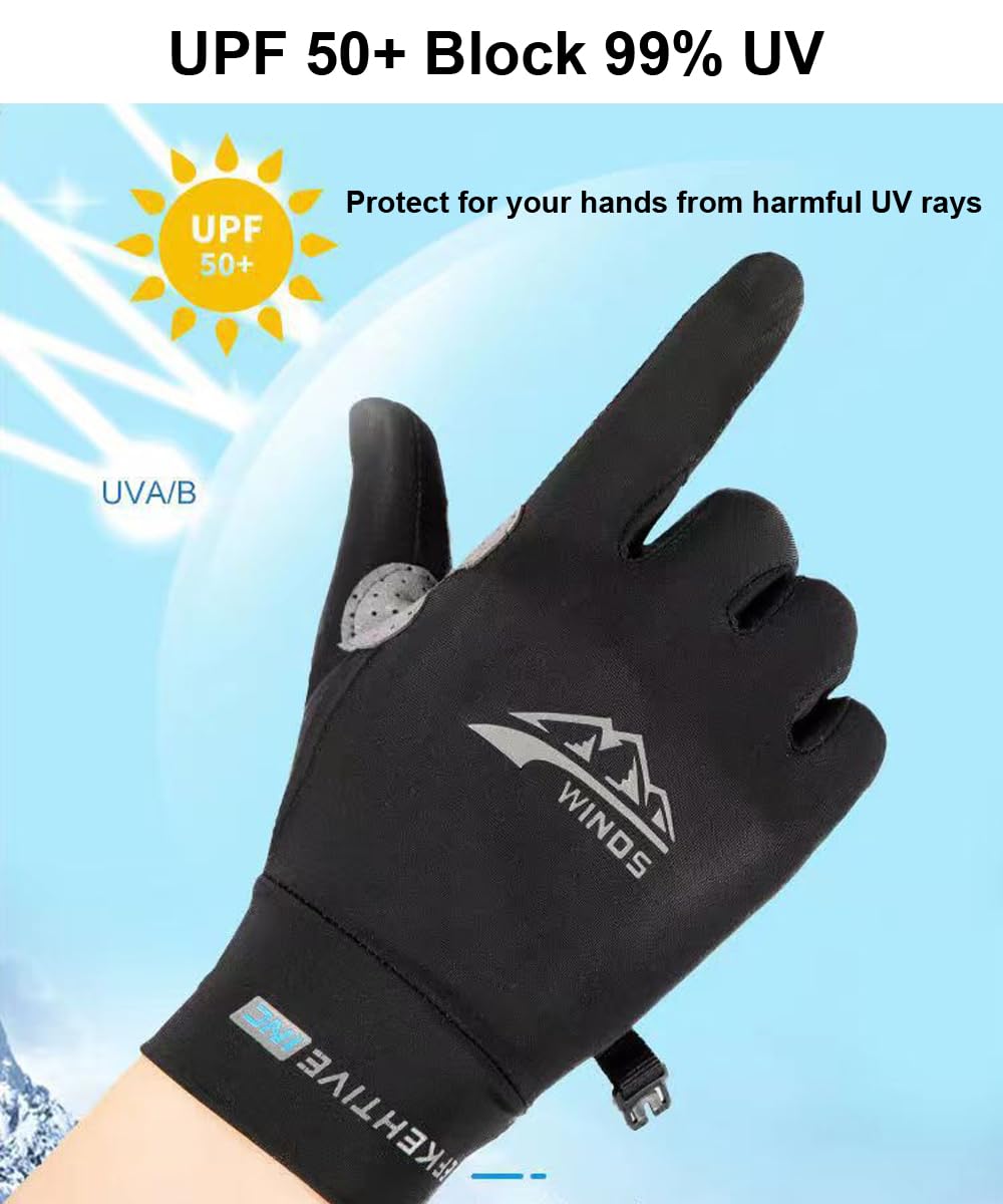 SUJAYU Full Finger UV Protection Gloves - Women & Men's Thin Fishing, Hiking, Cycling, Driving, Gym Gloves (Grey, Large)