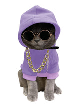 QWINEE 3Pcs Dog Hoodie Cat Apparel Dog Custume Set with Necklace and Sunglasses Pet Clothes for Puppy Small Medium Dogs Cats Mauve Purple Small
