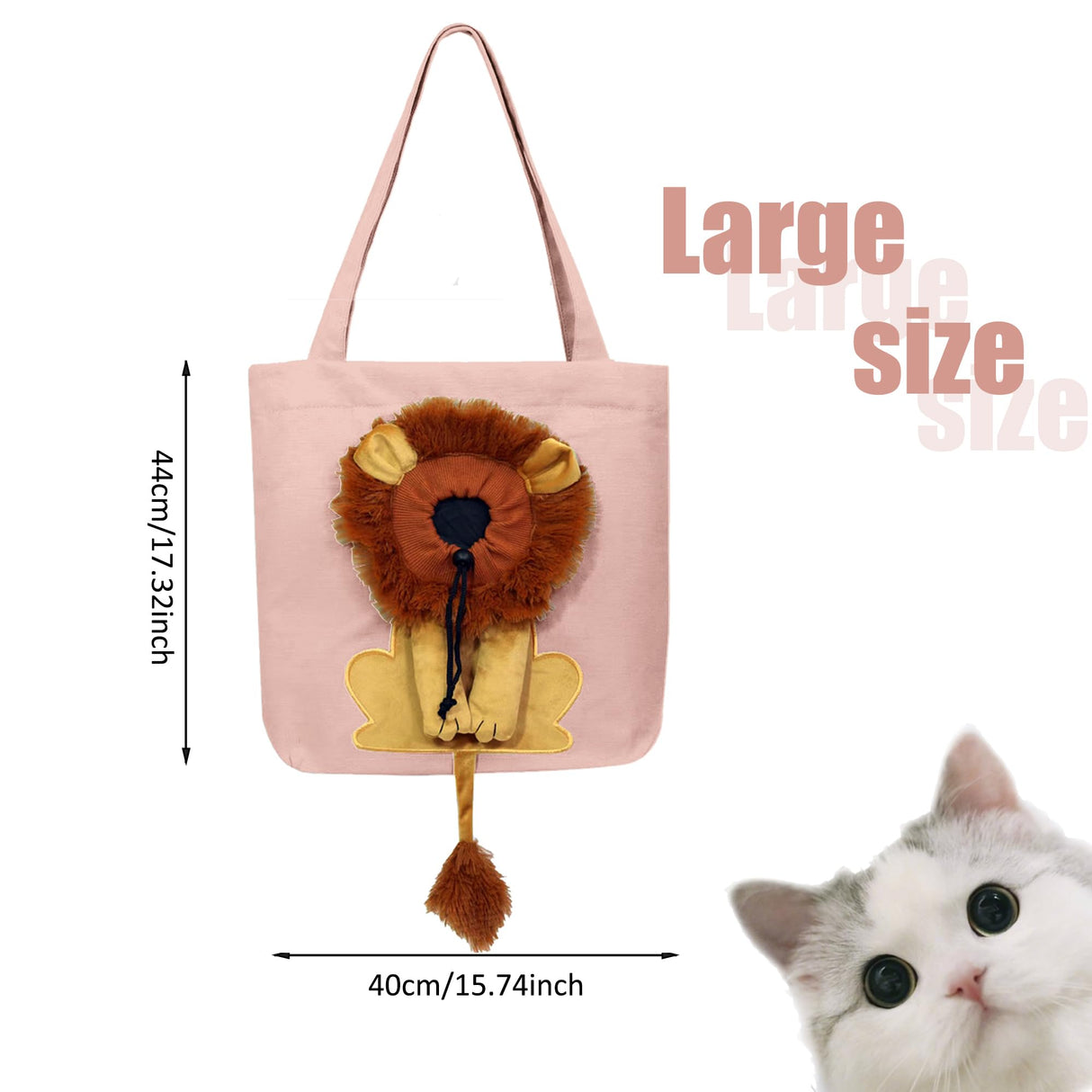 YOOLEETC Lion-Shaped Show Head Pet Canvas Shoulder Bag, Outcrop, Shoulder Bag. (Pink-Large)