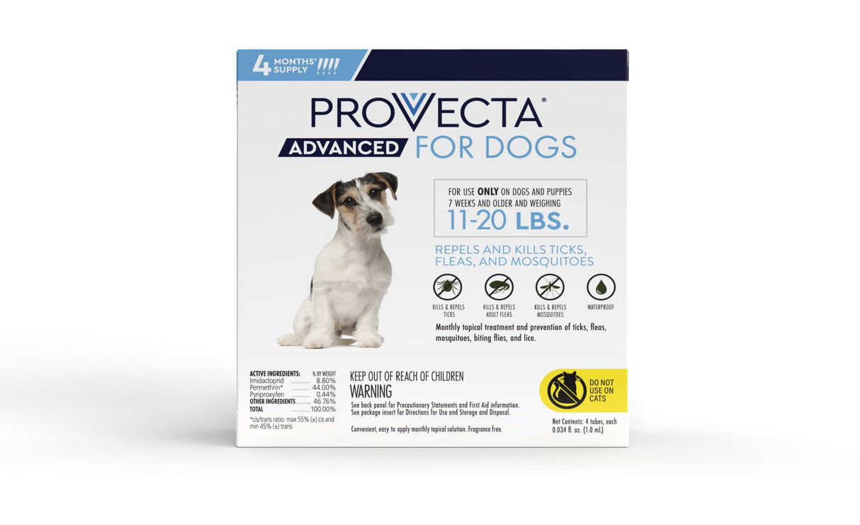 Provecta® Advanced for Medium Dogs (11–20 lbs) Flea and Tick Topical Treatment, 4-Month Supply