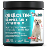 PET LOL Quercetin for Dogs with Bromelain & Vitamin C - Allergy & Itch Relief, Immune & Inflammatory Support - 120 Chewable Tablets Made in USA
