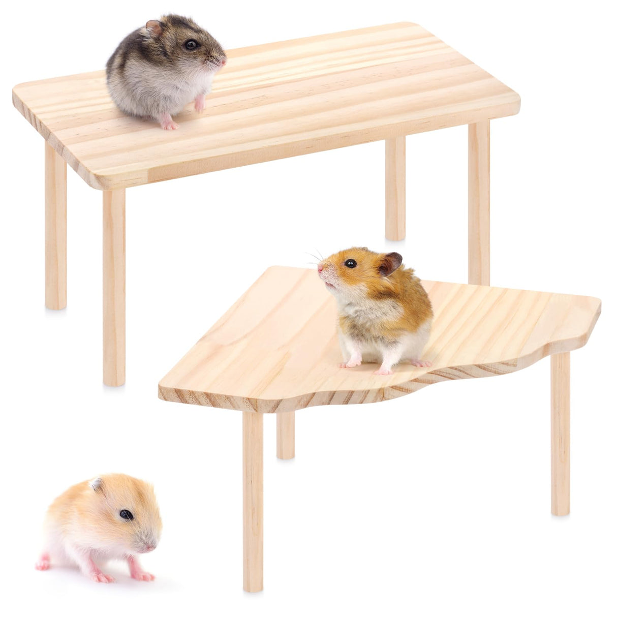 3BAO 2-Piece Set Hamster Play Wooden Platform for Dwarf Syrian Hamsters Gerbils Mice Degus or Other Small Pets