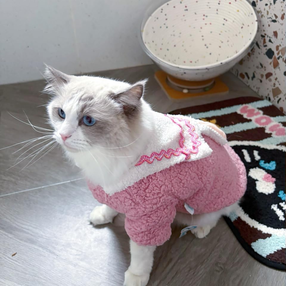 Cute Dog Hoodies Warm Cartoon Pet Clothes with Bunny Ear Winter Coat Cat Apparel Soft Knitwear Costume (XS (1.1-2.2 lbs))