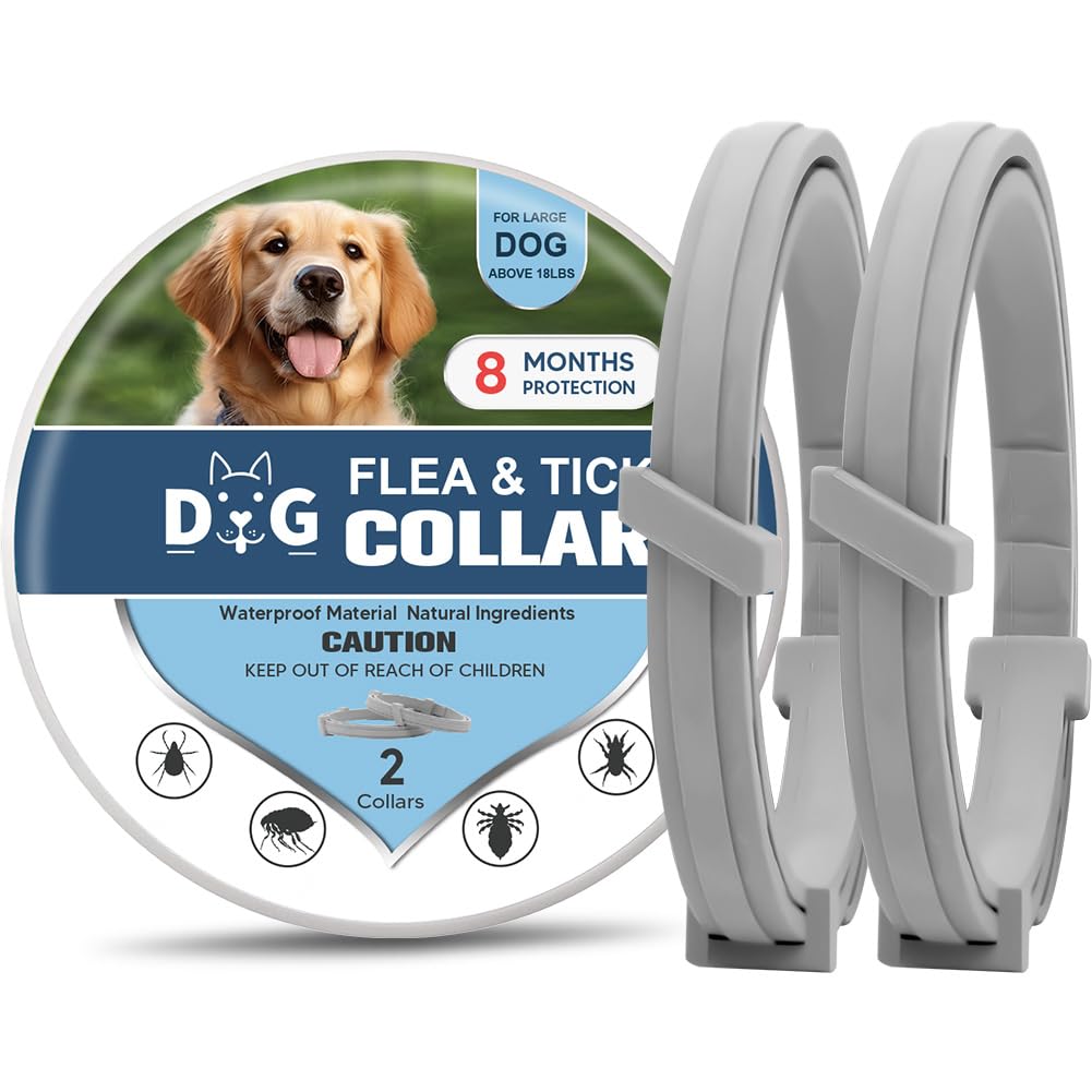 NJKPUYT Flea Collar for Dogs, Tick Collars for Dogs, Dog Fleas Collar, 8-Month Protection,Safe Repellent for Fleas, Ticks & Mosquitoes,Fits Small, Medium & Large Dog-2P