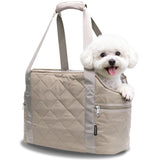 Lightweight Dog Purse Carrier for Small Dogs up to 15 lbs, Dog Tote Bag Puppy Carrier, Soft Plush Interior, Safety Leash Clip, 4 Side Pockets Dog Carrier Bag for Travel & Walking, Camel