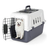 Magshion 18 Inch Pet Carrier for Small Dogs and Cats with Top and Front Door Access, Plastic Dog Kennel for Longer Traveling, Durable Handle, and 4 Sides Ventilation for Pet Up 10 lbs (White+Grey)