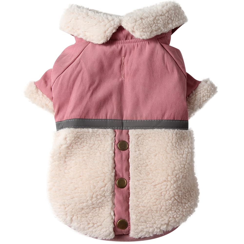 Vecomfy V-Collar Dog Coats for Medium Dogs Sweater Fleece Lining Warm Doggie Jacket for Cold Winter Pink L