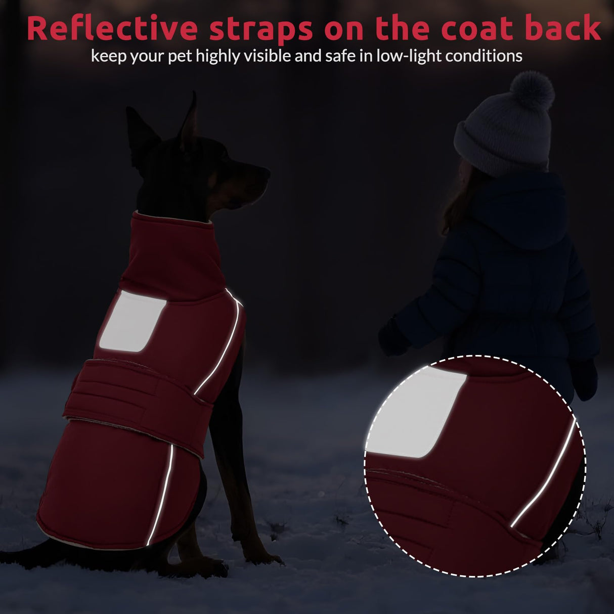 ASENKU Warm Dog Coat, Waterproof Dog Jackets for Large Dogs with Reflective Fleece Vest Turtleneck with Button,Windproof Cold Weather Coats for Small Medium Large Dogs, Red, 3XL