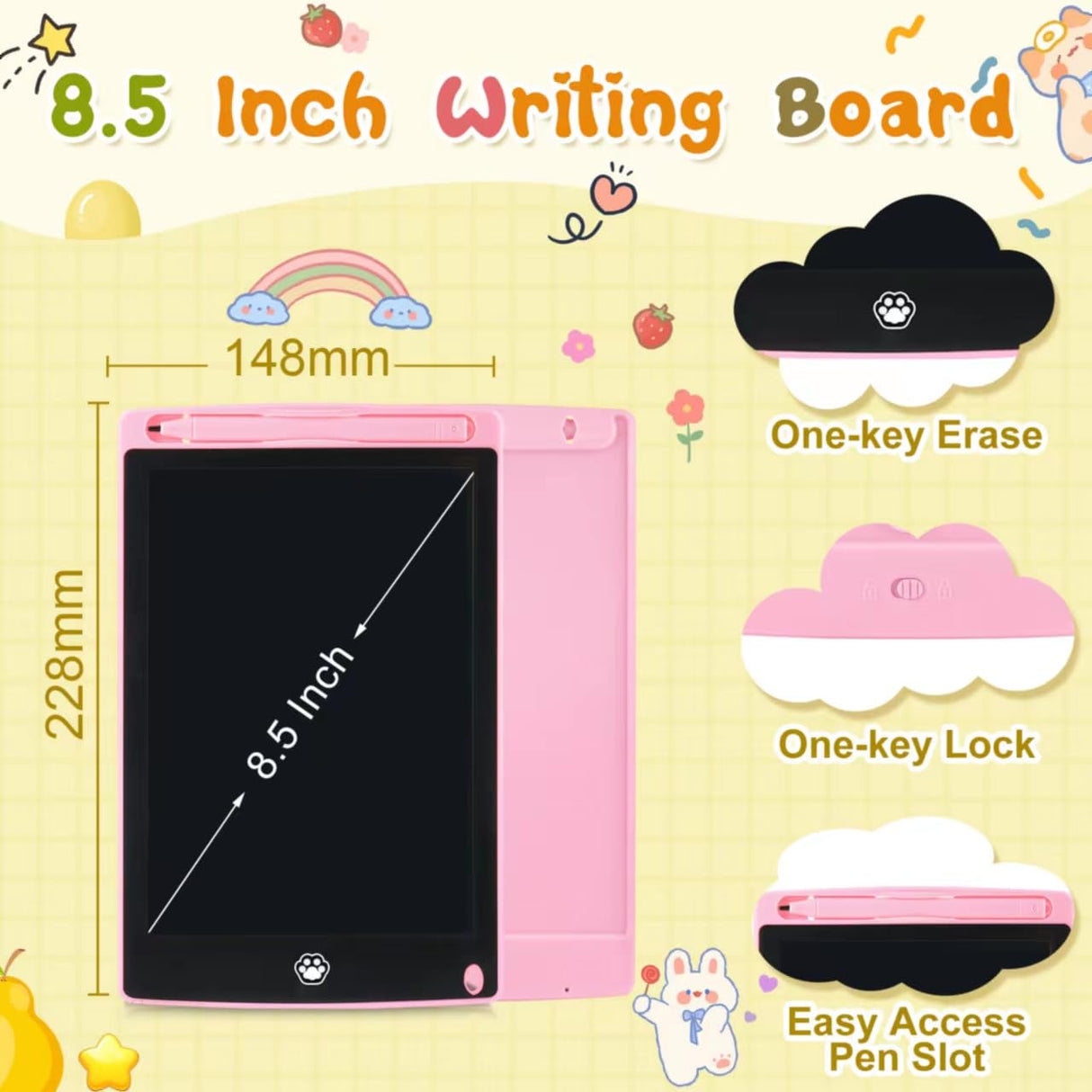 2 Pack LCD Writing Tablet, Electronic Drawing Writing Board, Erasable Drawing Doodle Board, Doodle Pad Toys for Kids Adults Learning & Education, 8.5IN(Blue+Pink)