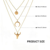 JHJEWH Women's Vintage Western Layered Necklaces Evil Eye Bull Head Crescent Moon Layered Necklace Boho Cowboy Cowgirl Geometric Pendant Chain Necklace Fashion Jewelry Gifts for Women (style2)