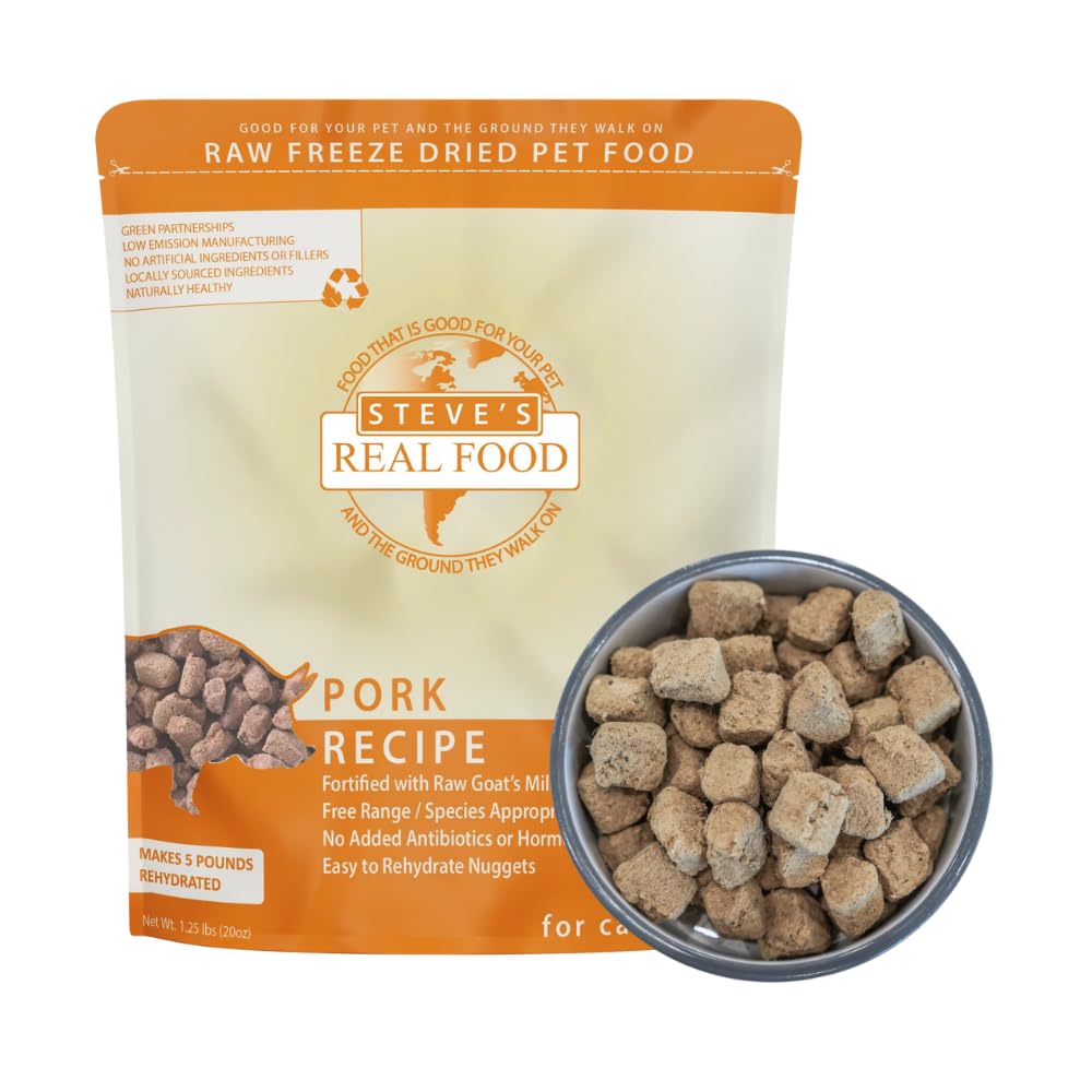 Steve's Real Food Freeze-Dried Raw Nuggets - Pork Recipe - Raw Pet Food for Dogs and Cats - 20 oz