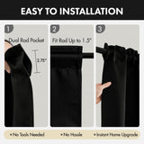 36 Inch Short Blackout Curtains Set of 4, Over Sink Kitchen Tier Curtain Thermal Insulated Privacy Drapes Mini Top & Bottom Rod Pocket Cafe Curtains for Small Windows Bathroom RV, Black