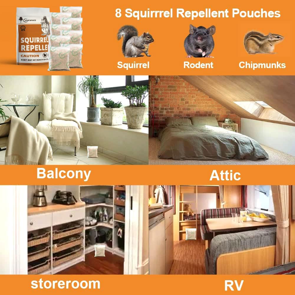 ANEWNICE Squirrel Repellent Outdoor,Rodent Repellent, Squirrel Repellent for Attic/Cars,Natural Squirrel Repellent for Bird Feeders and Garden, Ultra Powerful Chipmunk Repellent - 8Packs
