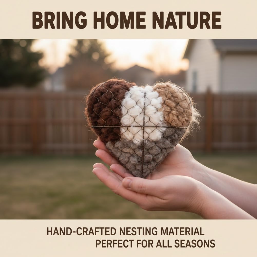 2026 New Handmade Alpaca Fiber Bird Nesting Heart, Bird Nesting Material Holder, Refillable Birds Heart Shape Hummingbird Nesting, Winter Fowl Gifts Animal Hummingbirds Lovers Home Garden Yard (1)