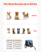 VEVOR Dog Bike Trailer, Supports up to 66 lbs, Pet Cart Bicycle Carrier for Small & Medium Dogs, Easy Folding Frame with Quick Release Wheel, Universal Bicycle Coupler, Reflector, Flag, Internal Leash