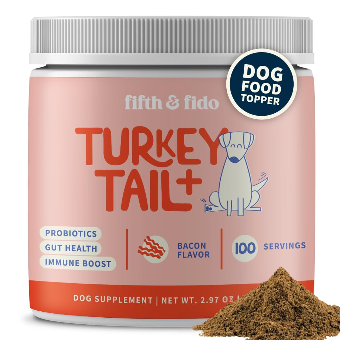 Fifth & Fido Turkey Tail Mushroom for Dogs – Turkey Tail for Dogs Mushroom Supplement with Immune Support for Lipoma, Lumps & Bumps – Premium Pet Vitamins and Supplements Made in USA, 100 Servings