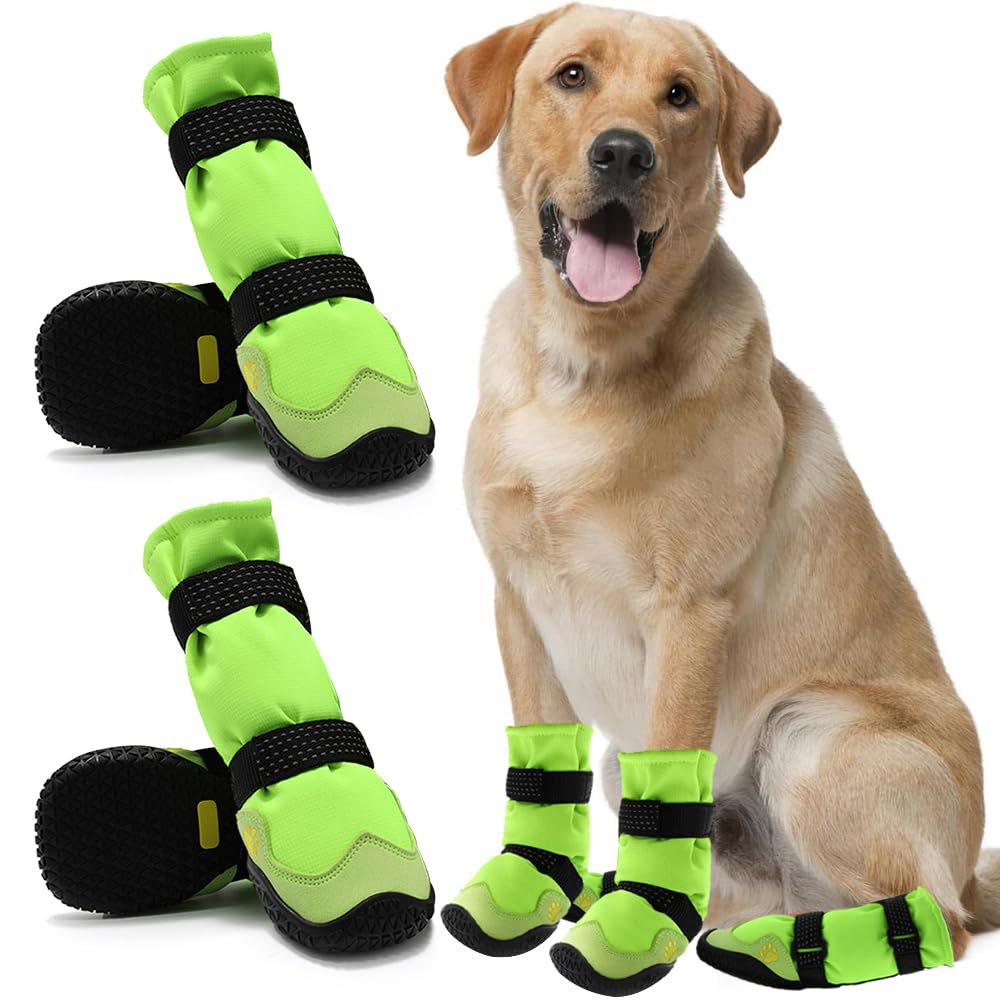 Dog Shoes for Hot Pavement Anti-Slip Dog Boots & Paw Protectors for Winter Snowy Day Summer Dog Snow Boots Waterproof Dog Shoes for Small to Large Dogs with Reflective Straps for Hiking 4Pcs